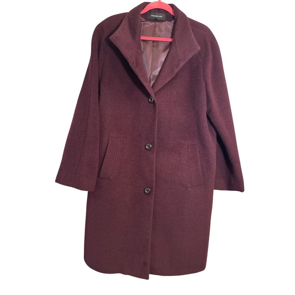 Jones New York Women's Wool Blend Burgundy Button-Up Coat Size 16
